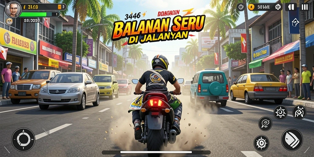 Gameplay mendebarkan dari 3446, balapan seru di trek yang menantang.