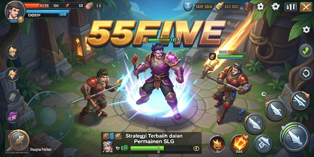 Tampilan gameplay mendebarkan di 55FIVE yang menunjukkan pertempuran strategis.