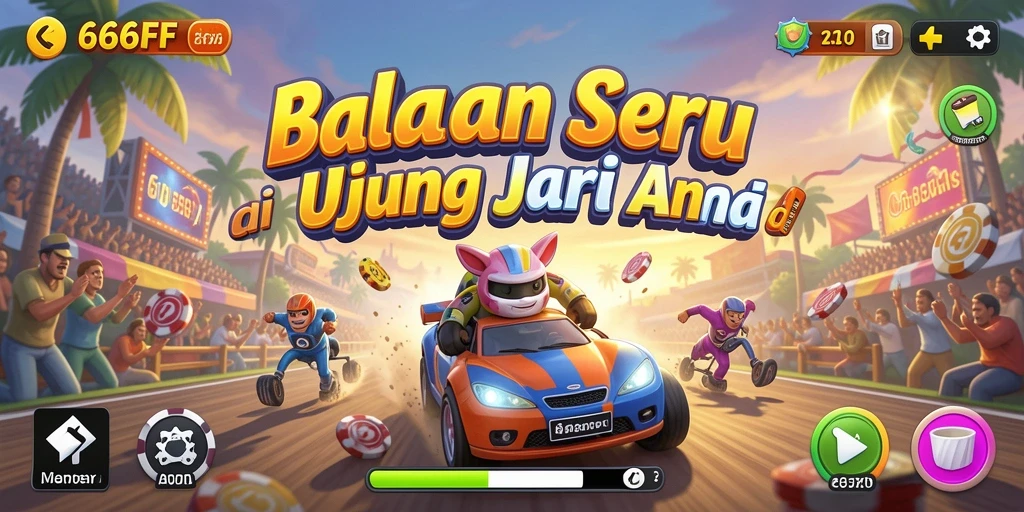 Screenshot 666FF menampilkan aksi balapan seru dan mobil yang beragam.