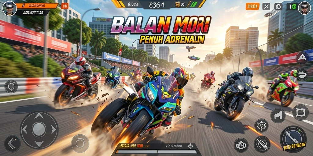 Tampilan aksi balapan motor yang seru di 8364.
