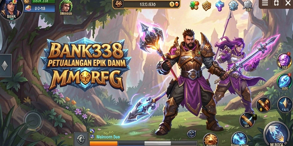 Screenshot utama BANK338 menampilkan pertarungan seru di dunia MMORPG.