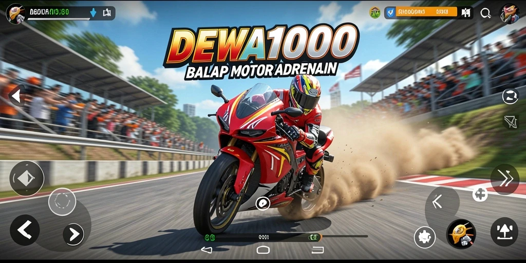Tampilan gameplay DEWA1000 dengan motor balap yang kencang.