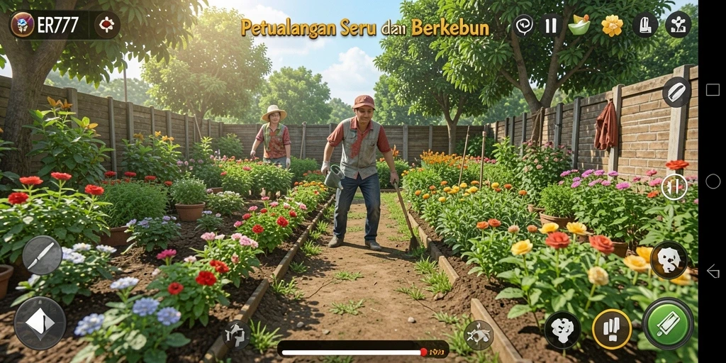Tampilan menarik dari gameplay ER777 dengan aktivitas berkebun yang seru.
