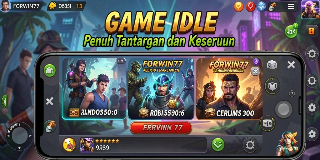 Screenshot gameplay FORWIN77 yang menunjukkan antarmuka game Idle.