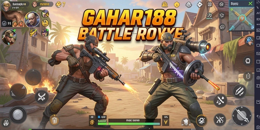 Screenshot menampilkan aksi seru dalam permainan GAHAR188 Battle Royale.