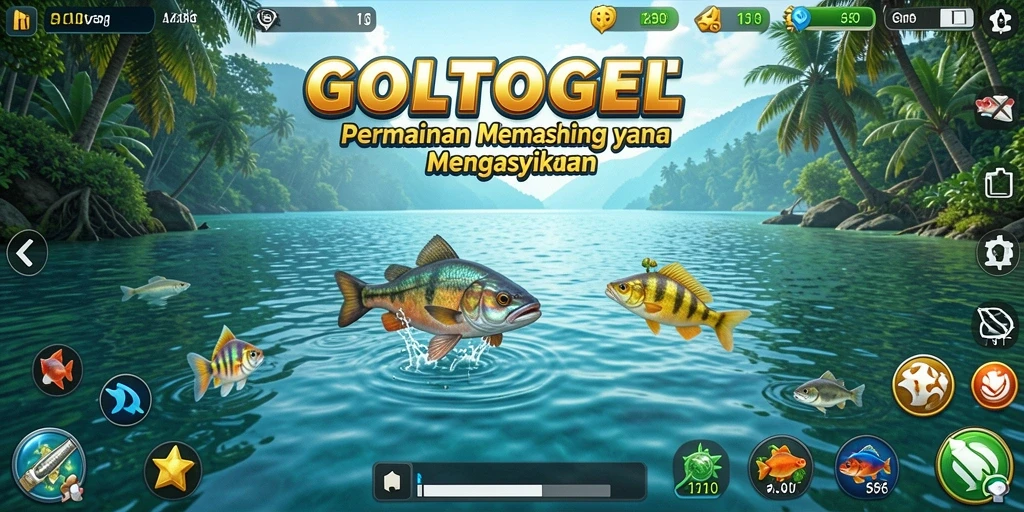 Tampilan gameplay GOLTOGEL dengan aksi memancing yang seru.