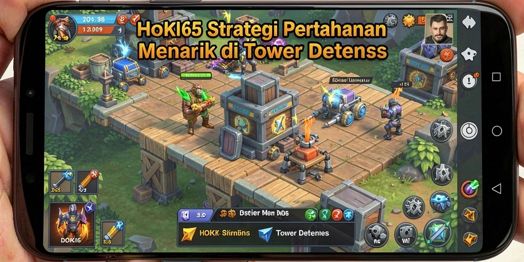 Screenshot HOKI65 yang menunjukkan strategi menara Tower Defense.