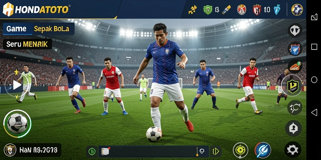 Tampilan gameplay HONDATOTO dengan aksi sepak bola seru.