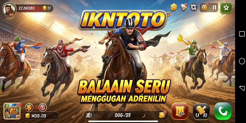 Tampilan gameplay seru dalam IKNTOTO dengan mobil balap di lintasan.