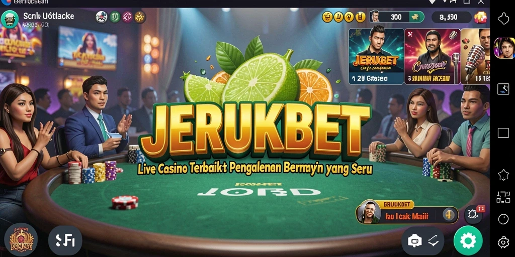 Screenshot JERUKBET menampilkan dealer profesional dan permainan Live Casino yang mendebarkan.
