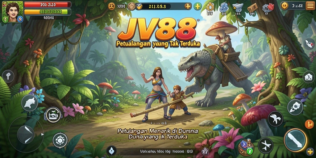Screenshot gameplay JV88 menampilkan eksplorasi dunia petualangan.