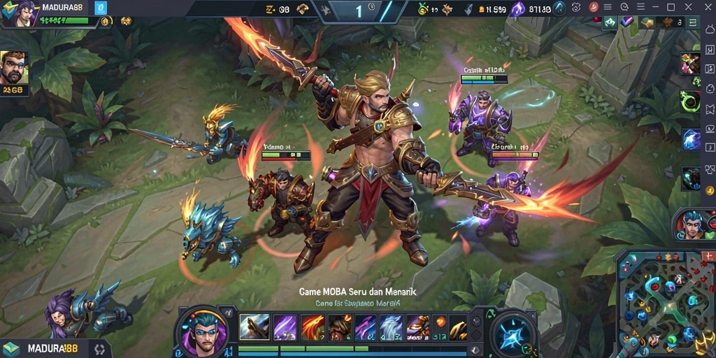 Tampilan aksi seru dalam gameplay MOBA MADURA88.