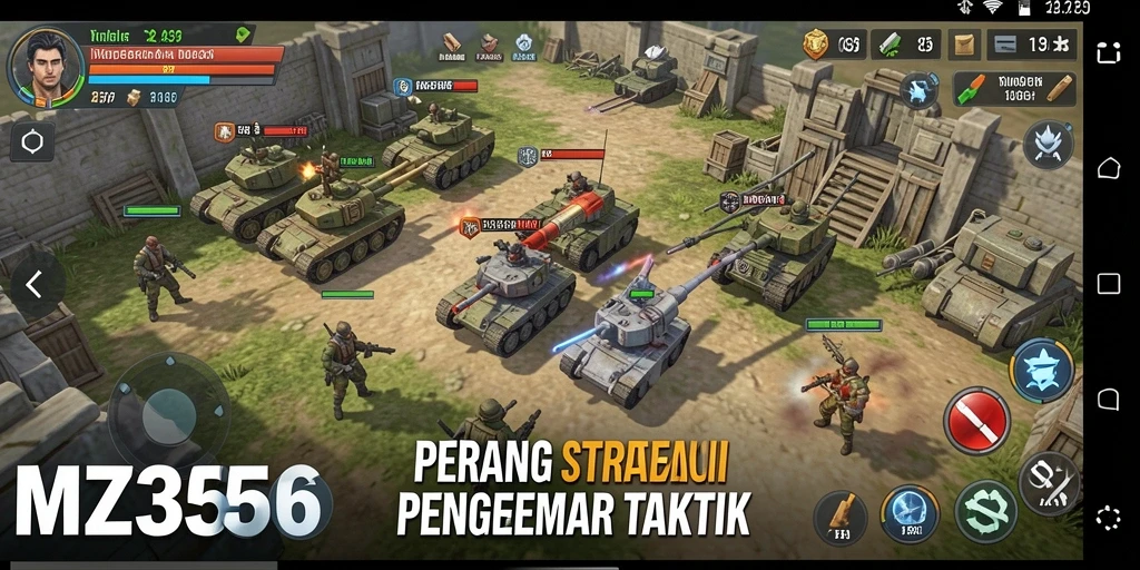 Screenshot gameplay MZ356 menampilkan pertempuran strategis yang intens.