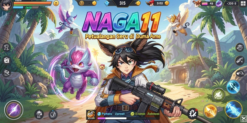 Tangkapan layar NAGA11 menampilkan karakter anime beraksi dalam pertarungan yang intens.
