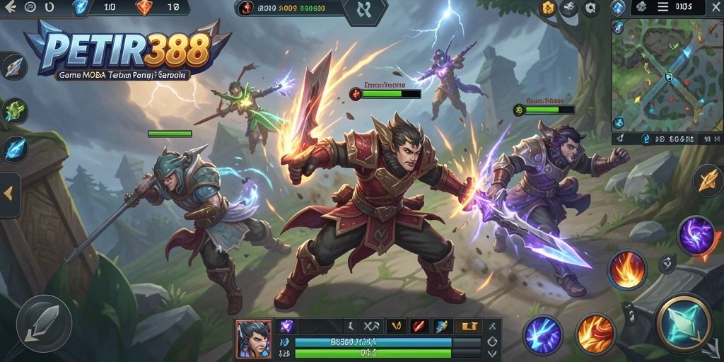 Tampilan seru dari pertarungan dalam game MOBA PETIR388.