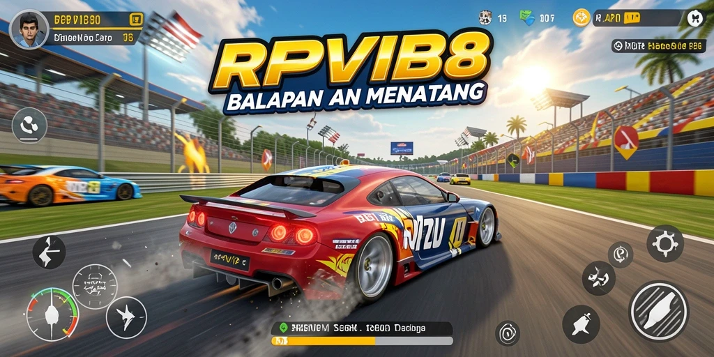 Screenshot gameplay RPVIP8 menampilkan balapan seru di lintasan.