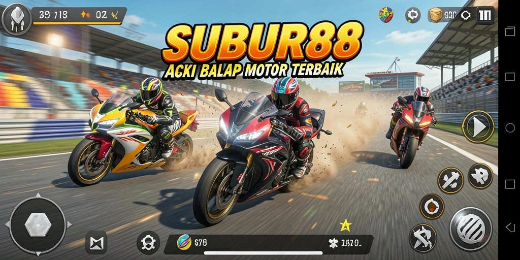 Screenshot gameplay SUBUR88 yang menampilkan balapan motor seru.