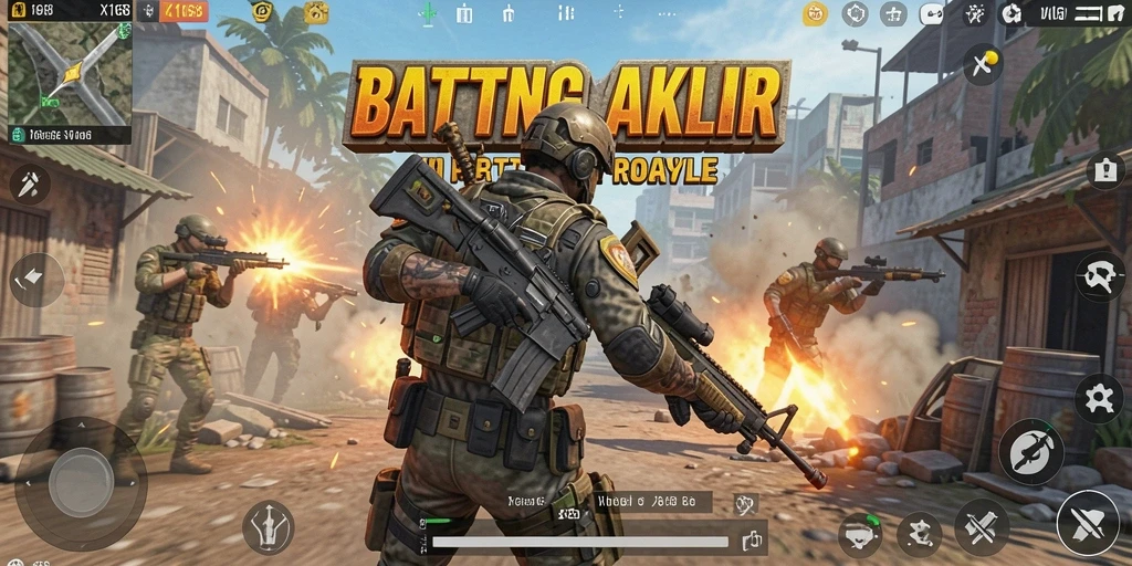 Screenshot gameplay X168 menunjukkan pertarungan intens dalam arena Battle Royale.